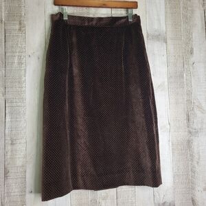 ❤️ Vintage Ralph Lauren Brown Polka Dot Velvet Skirt. Size 14. Cotton